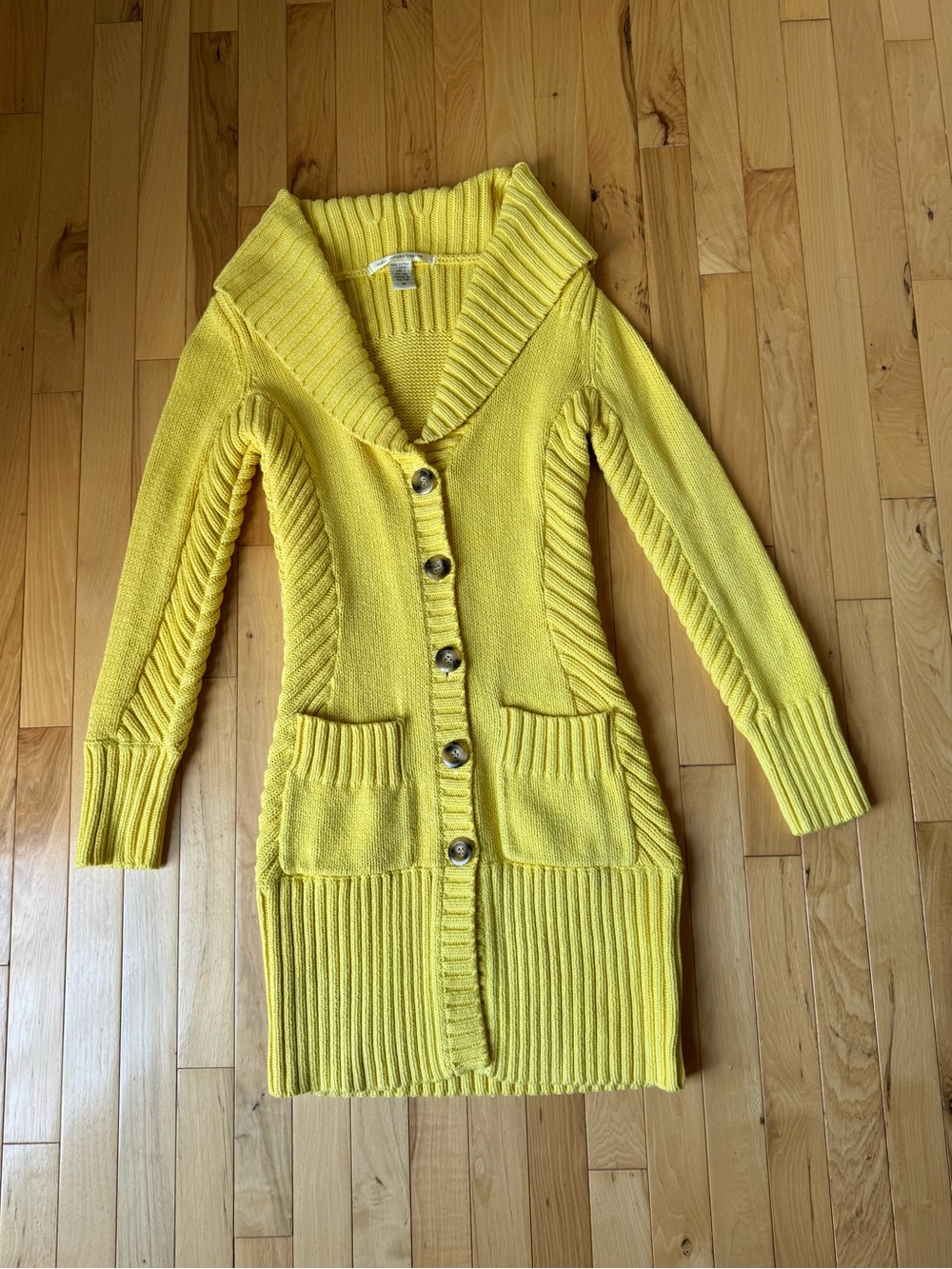 Diane Von Furstenberg Bright Yellow Shawl-Collar Button Cardigan
